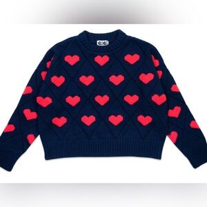 GiGi New York Navy and Red Heart Sweater